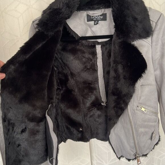 NWOT CoffeeShop Faux Suede/Fur Moto Style Jacket - Picture 8 of 11